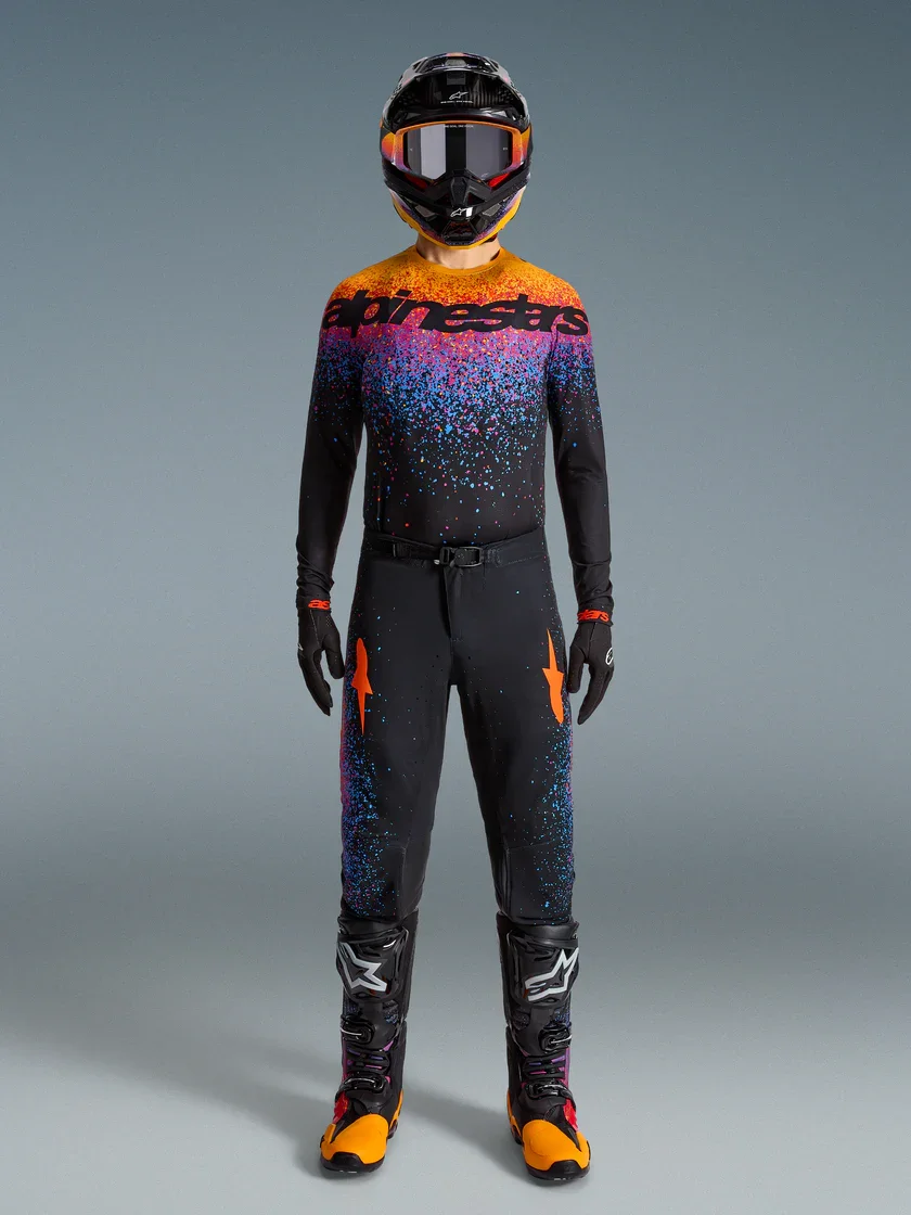 Conjunto Alpinestars Supertech Black Hole 26 Preto/Amarelo/Laranja